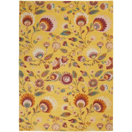 Yellow Floral Power Loom Area Rug Photo 2