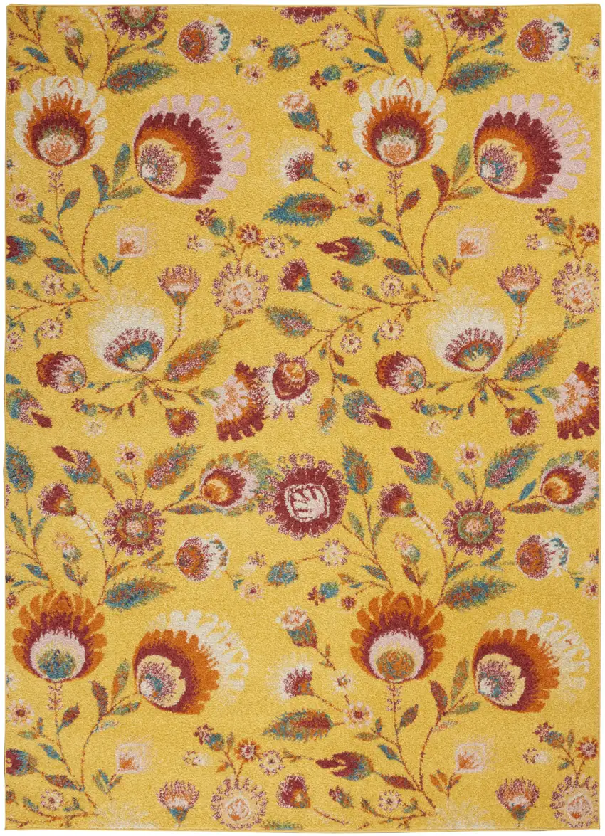 Yellow Floral Power Loom Area Rug Photo 2