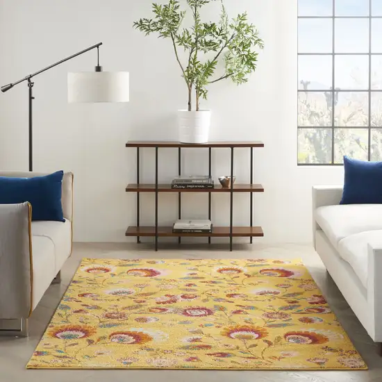 Yellow Floral Power Loom Area Rug Photo 6