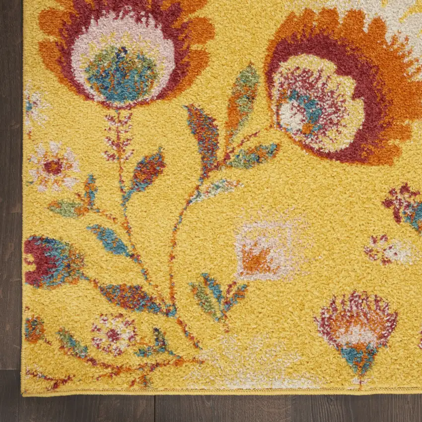 Yellow Floral Power Loom Area Rug Photo 4