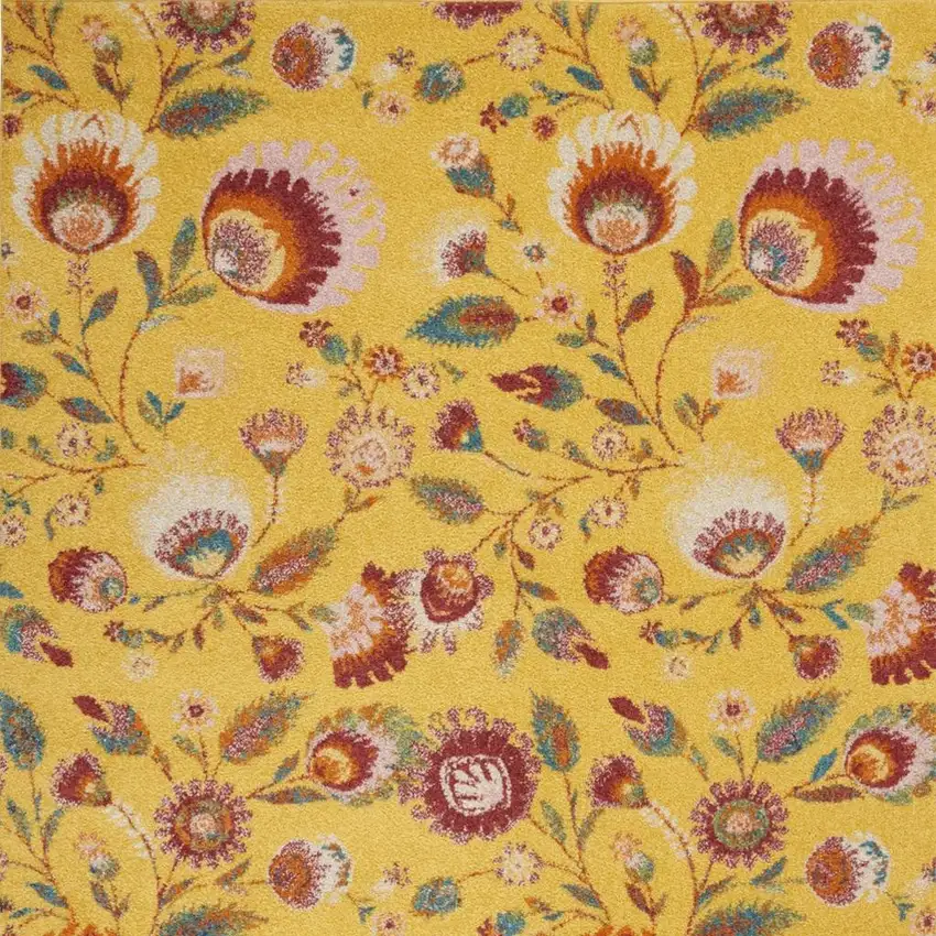 Yellow Floral Power Loom Area Rug Photo 3