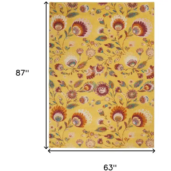Yellow Floral Power Loom Area Rug Photo 3