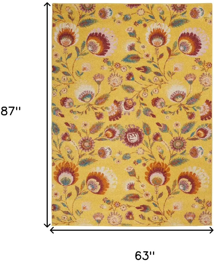 Yellow Floral Power Loom Area Rug Photo 3