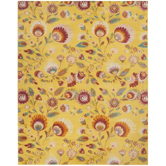 Yellow Floral Power Loom Area Rug Photo 5