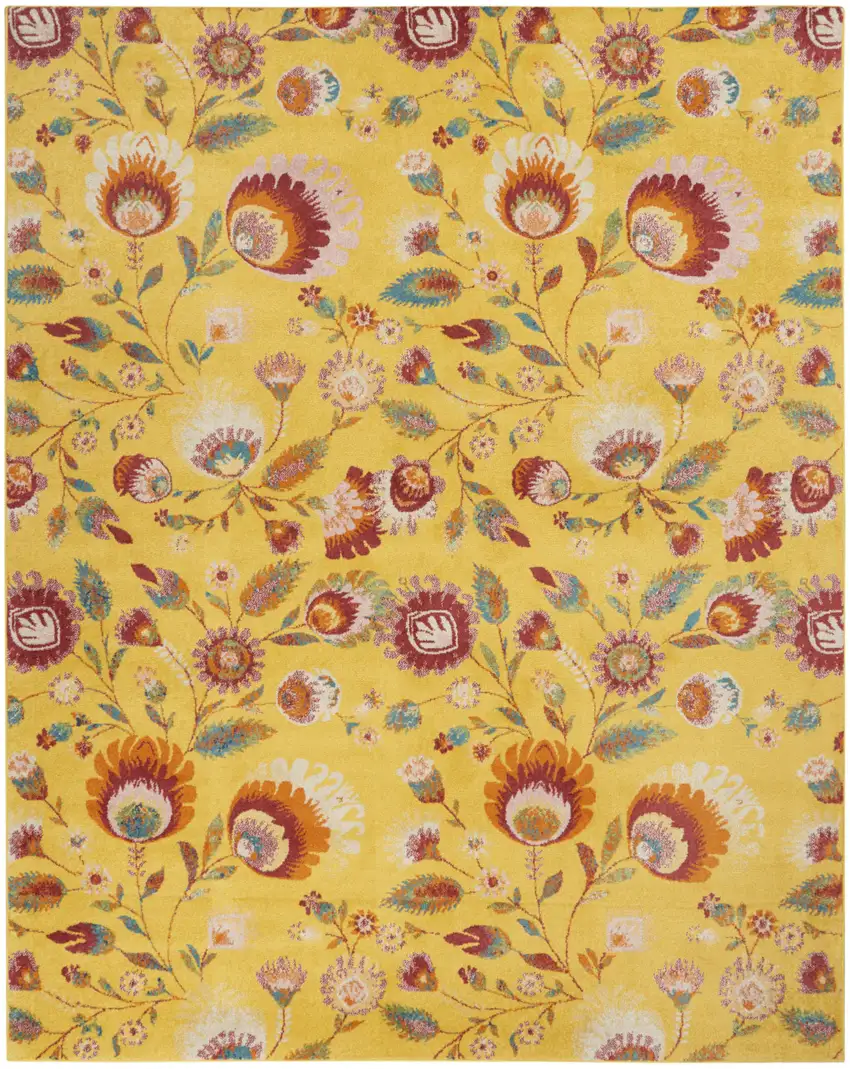 Yellow Floral Power Loom Area Rug Photo 5