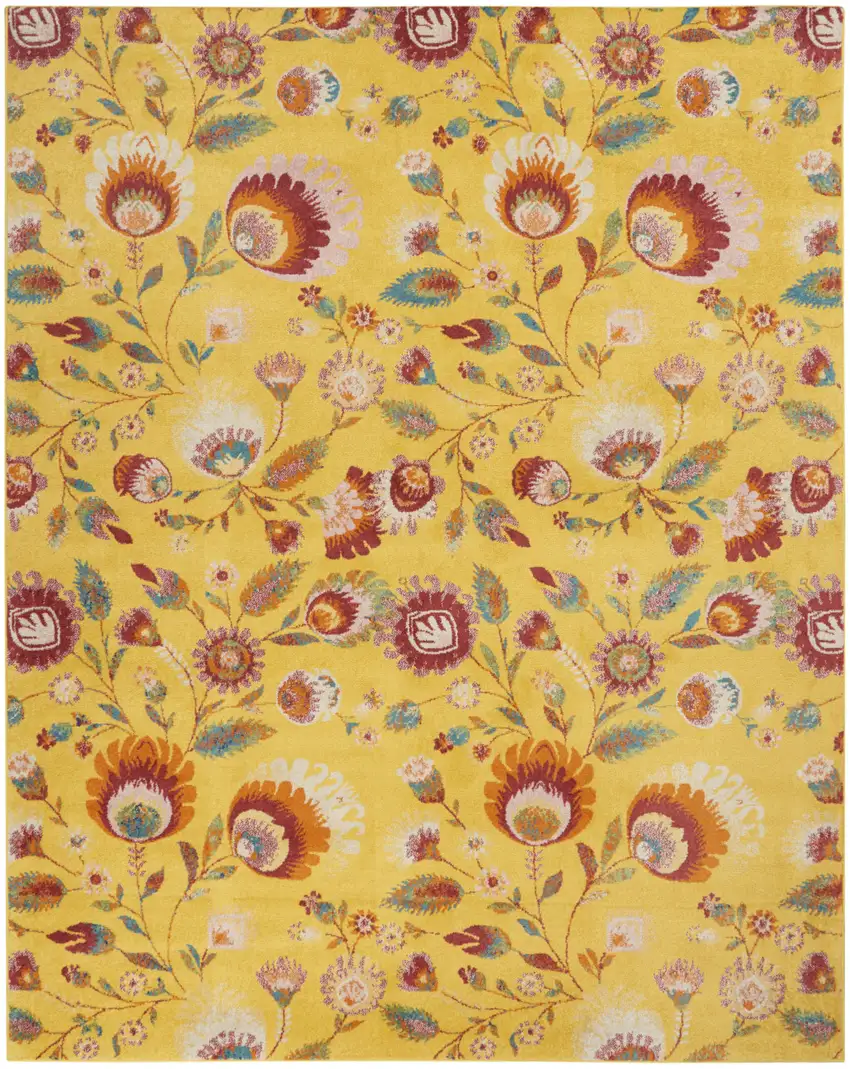 Yellow Floral Power Loom Area Rug Photo 2