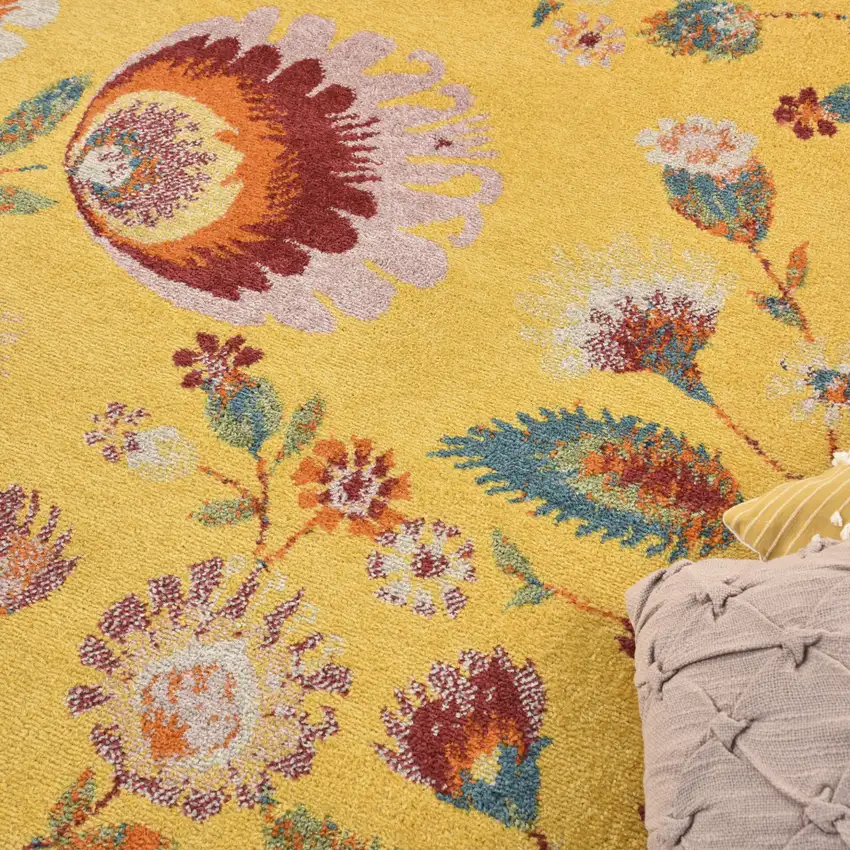Yellow Floral Power Loom Area Rug Photo 8