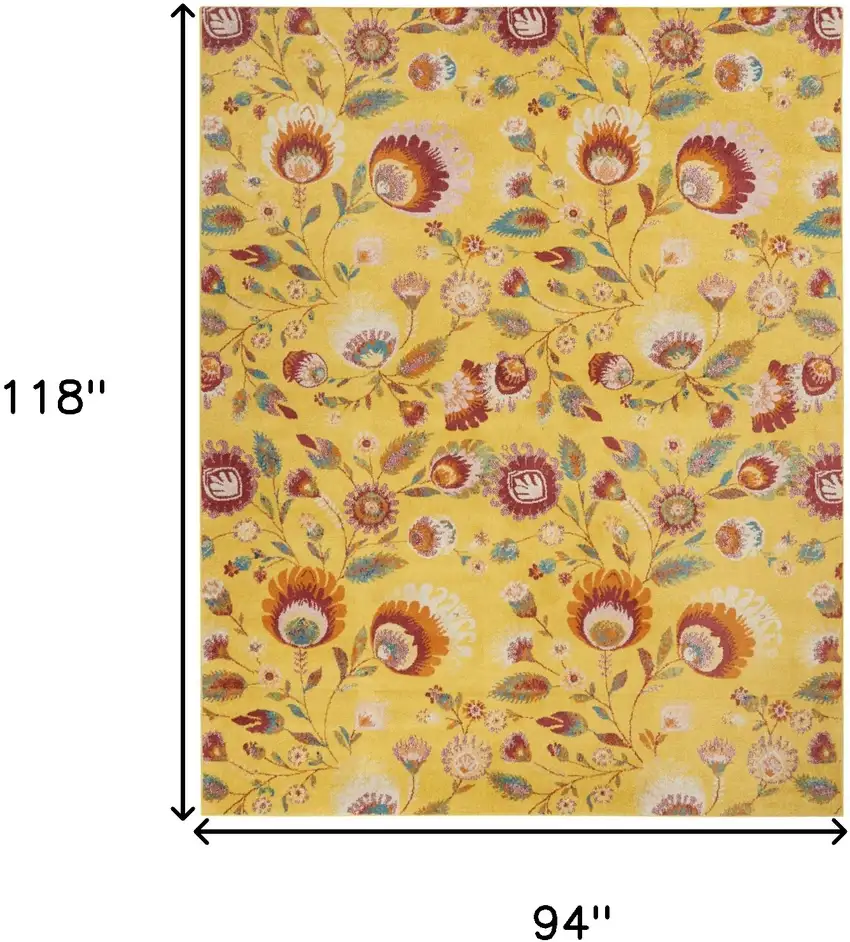 Yellow Floral Power Loom Area Rug Photo 3