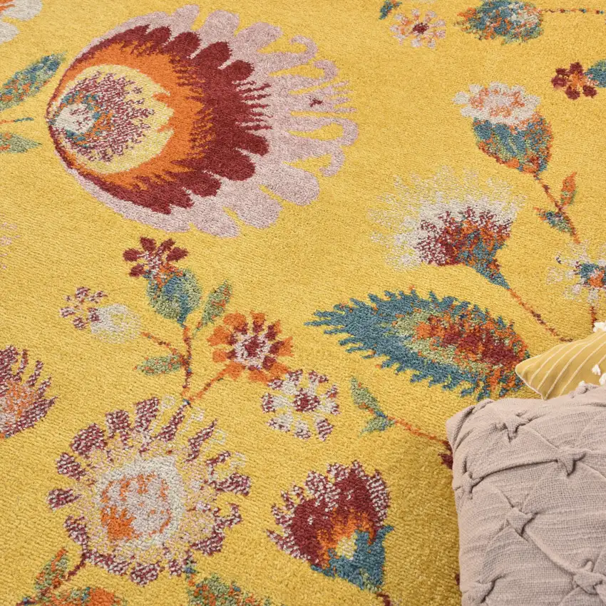 Yellow Floral Power Loom Area Rug Photo 1