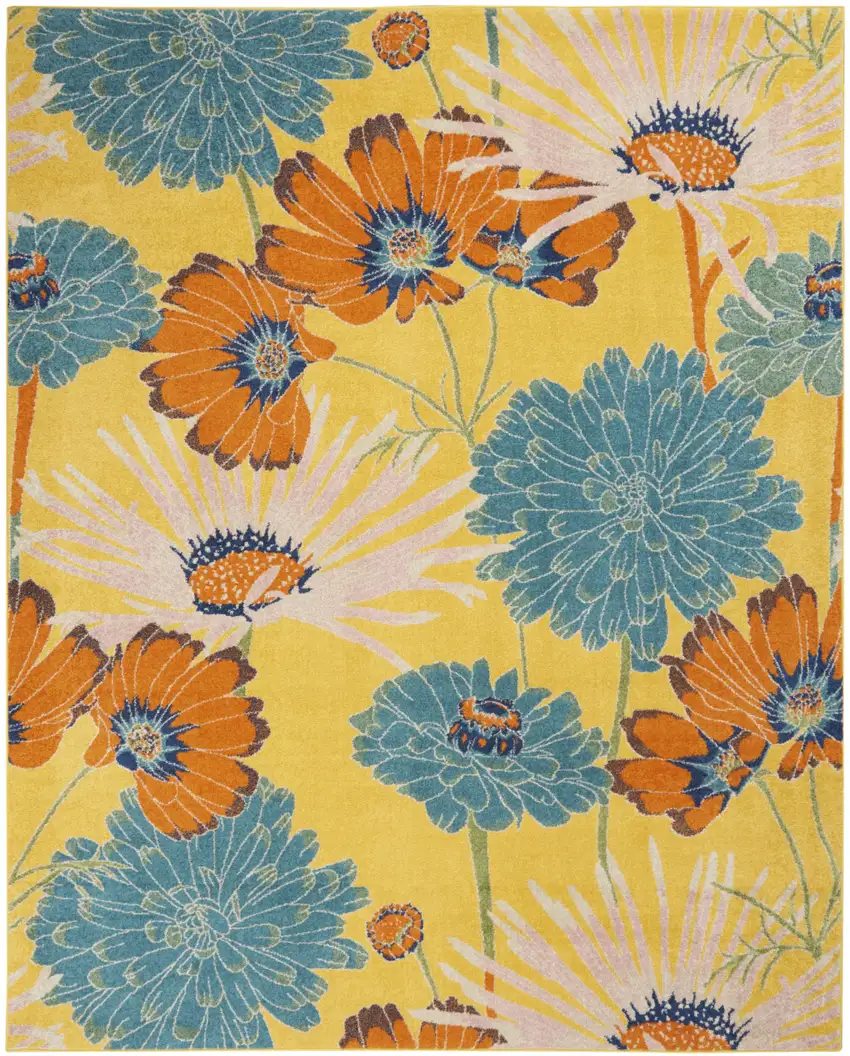 Yellow Floral Power Loom Area Rug Photo 2
