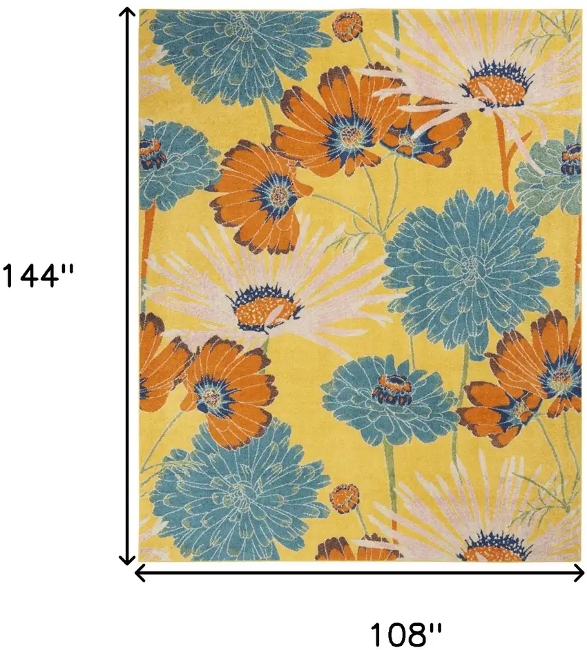 Yellow Floral Power Loom Area Rug Photo 3