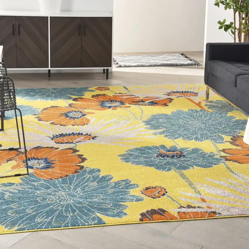 Yellow Floral Power Loom Area Rug Photo 4