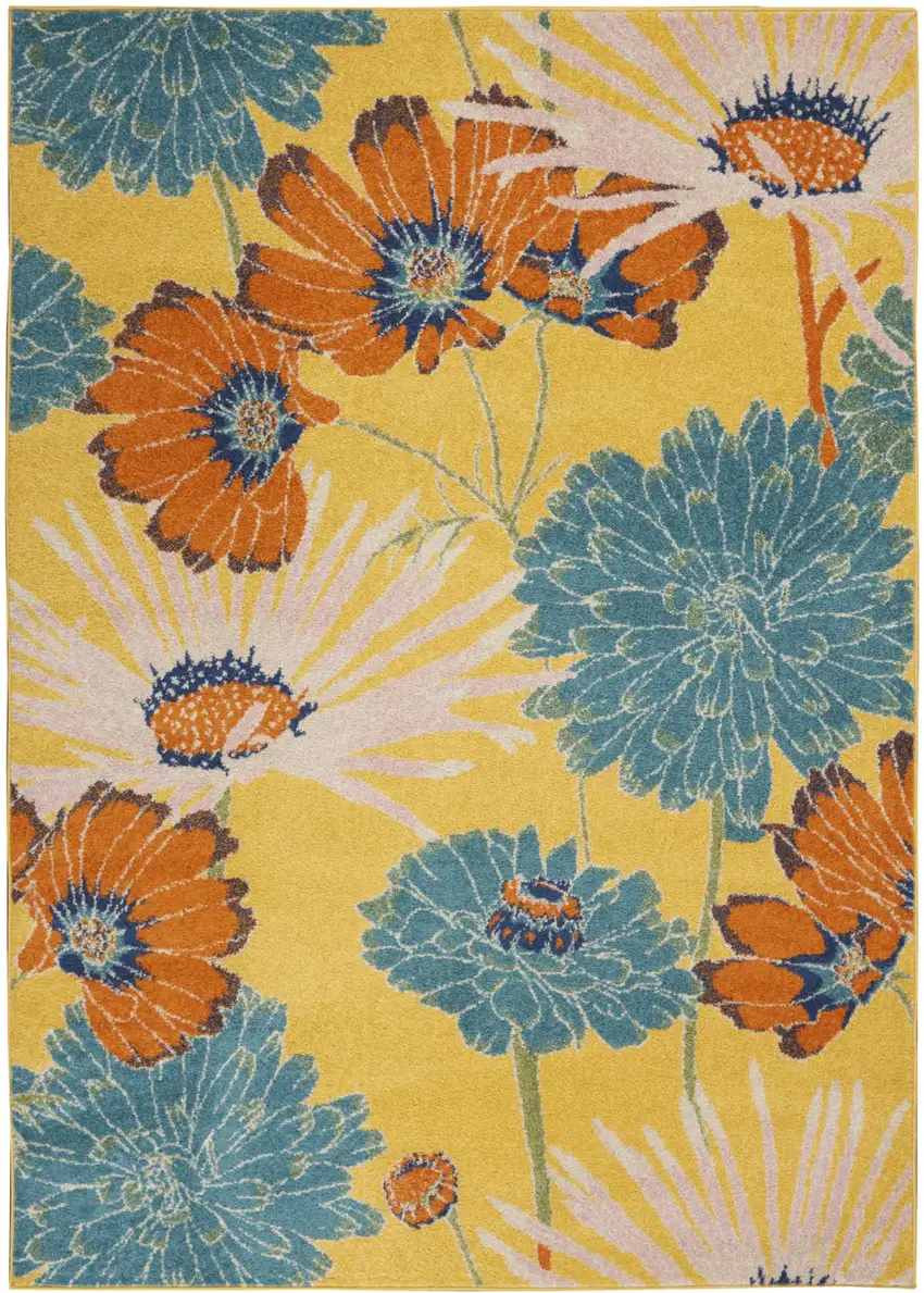 Yellow Floral Power Loom Area Rug Photo 2