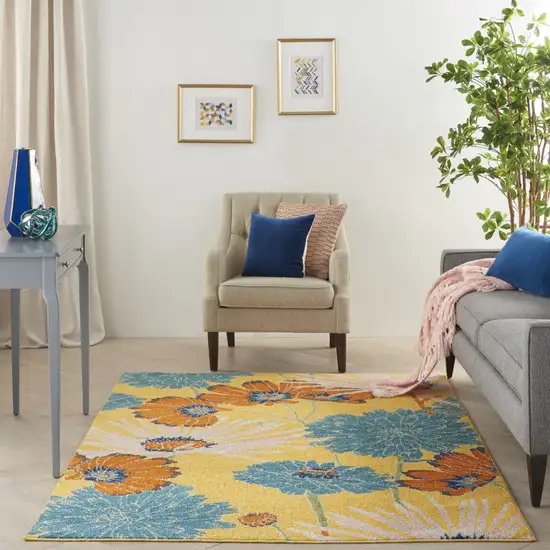 Yellow Floral Power Loom Area Rug Photo 5