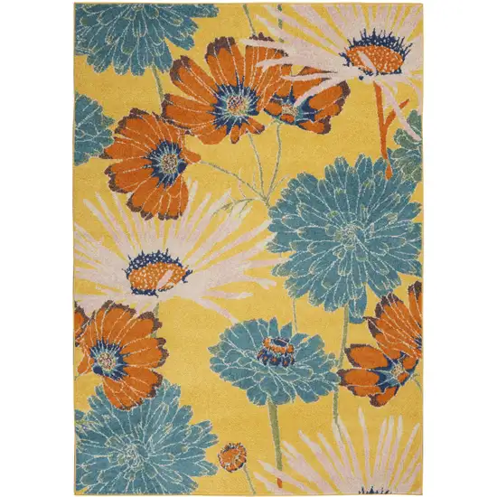 Yellow Floral Power Loom Area Rug Photo 1