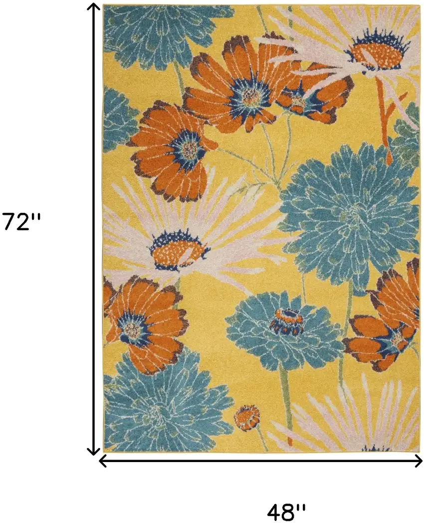 Yellow Floral Power Loom Area Rug Photo 3