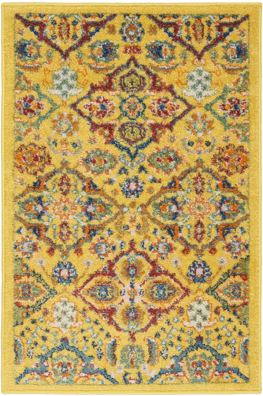 Yellow Floral Power Loom Area Rug Photo 5