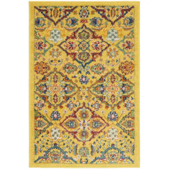 Yellow Floral Power Loom Area Rug Photo 1