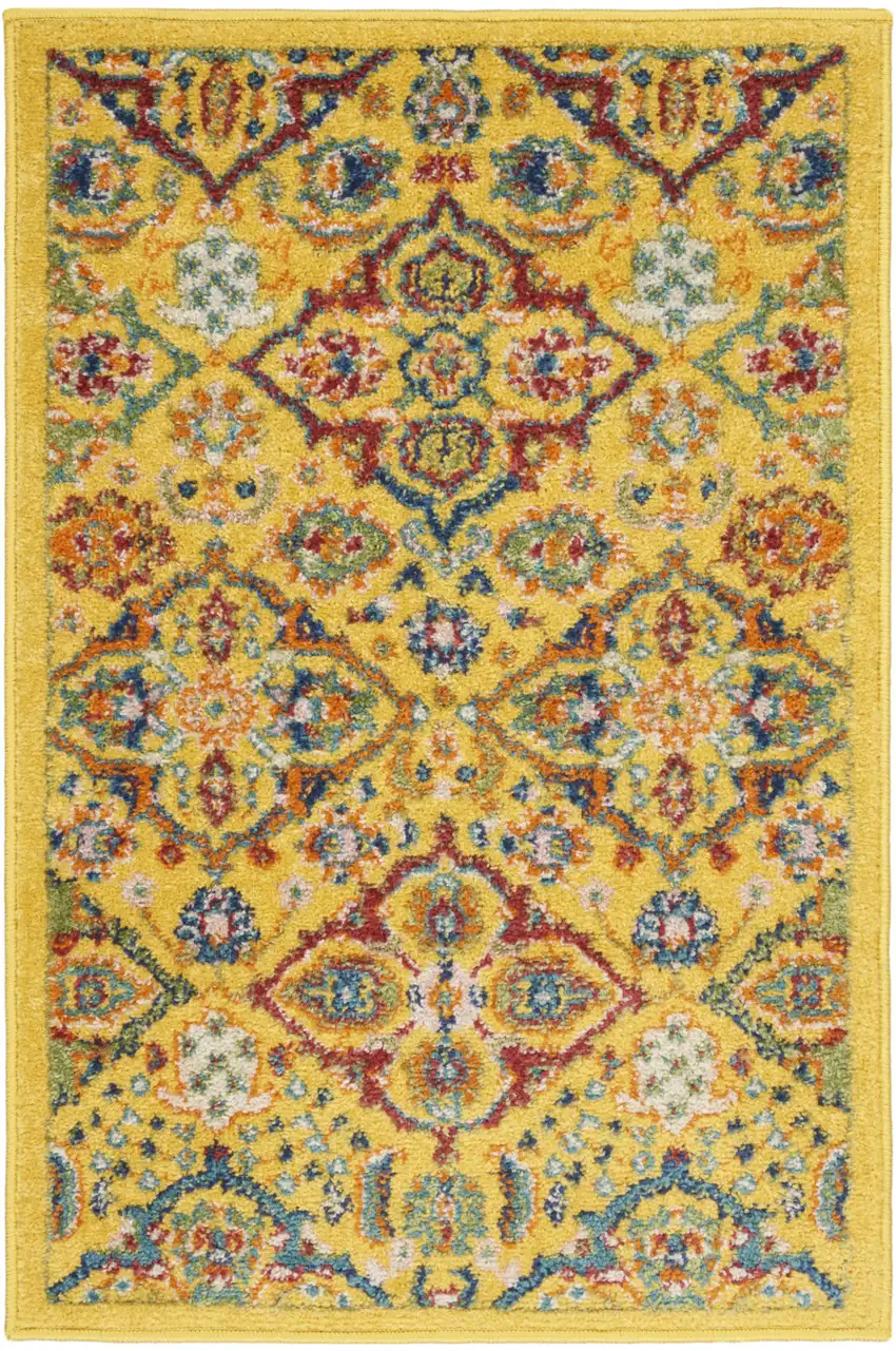 Yellow Floral Power Loom Area Rug Photo 1