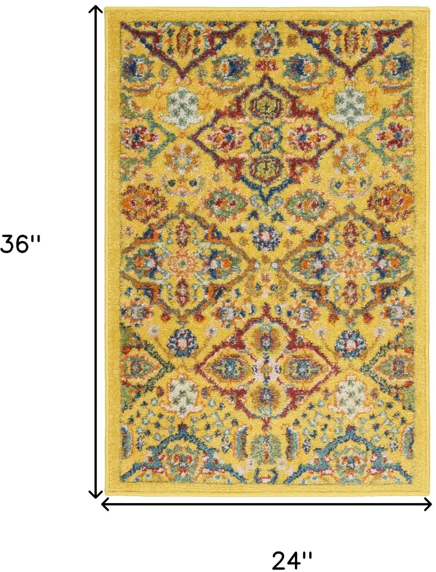 Yellow Floral Power Loom Area Rug Photo 3