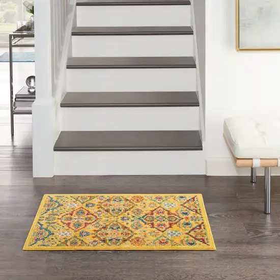 Yellow Floral Power Loom Area Rug Photo 6