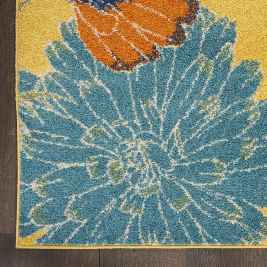 Yellow Floral Power Loom Area Rug Photo 9