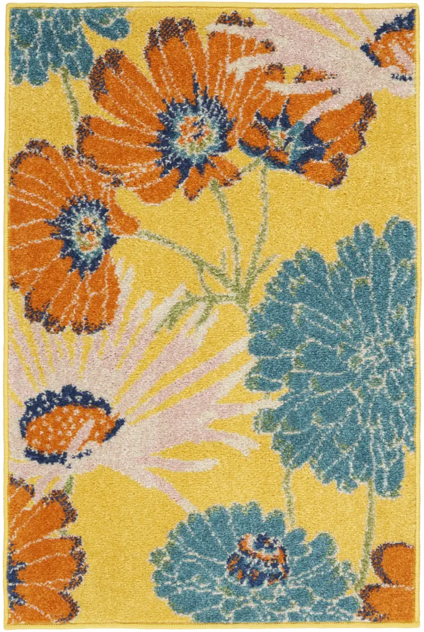 Yellow Floral Power Loom Area Rug Photo 1