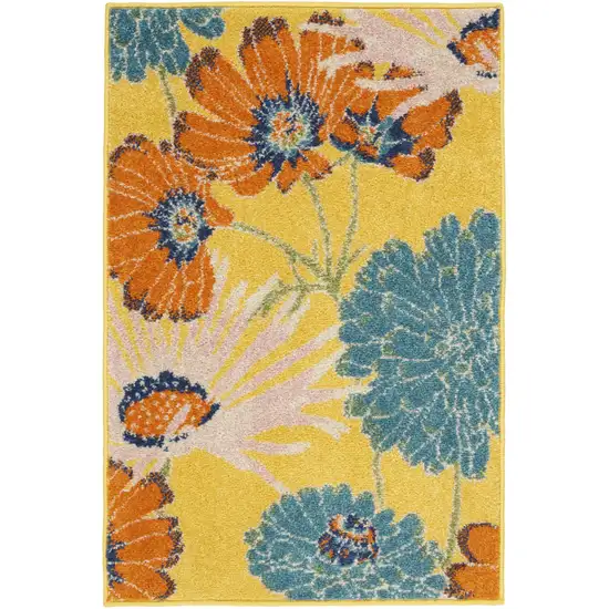 Yellow Floral Power Loom Area Rug Photo 1