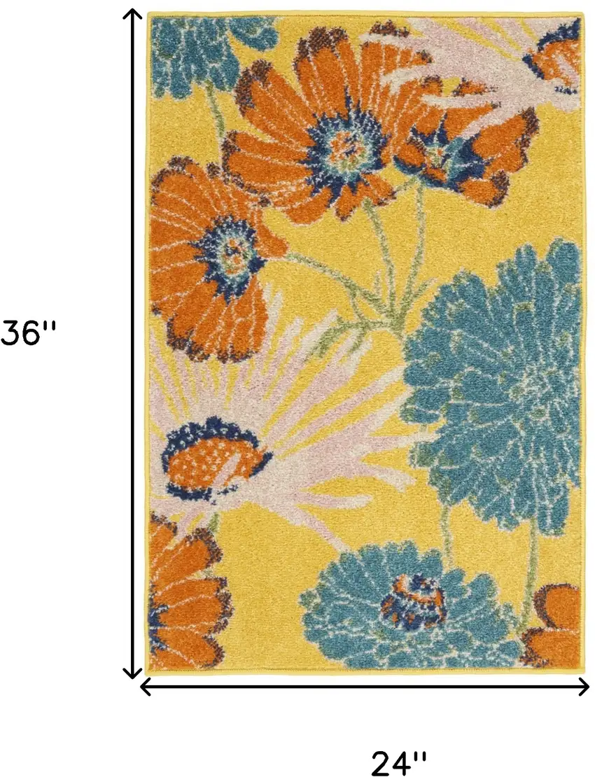 Yellow Floral Power Loom Area Rug Photo 3