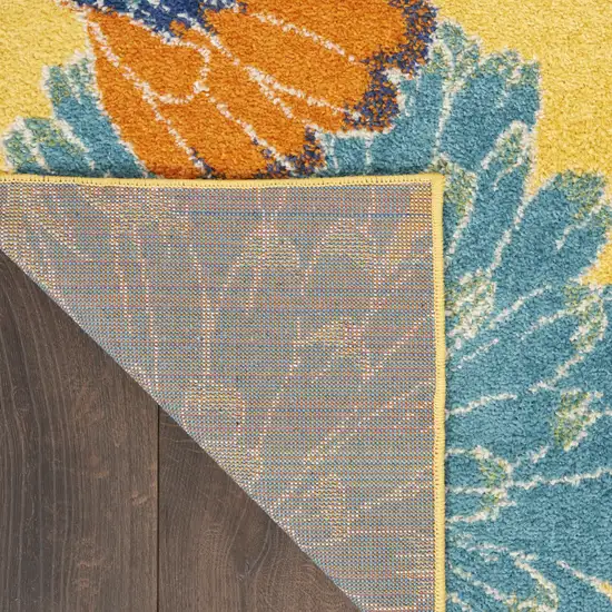 8' Yellow Floral Runner Rug Photo 9