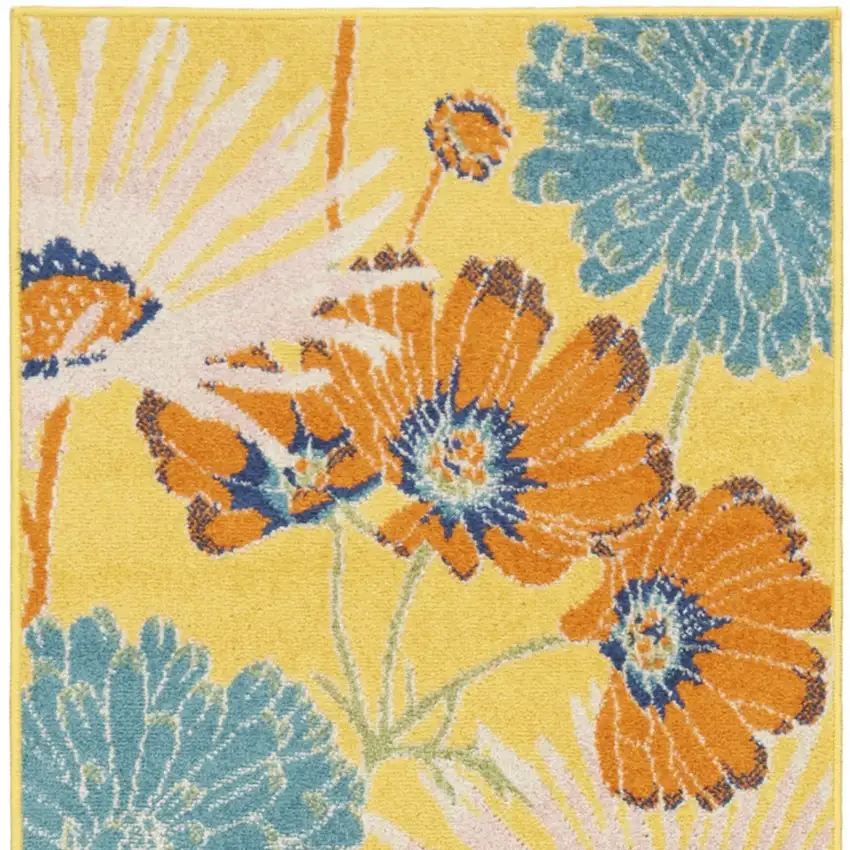 Yellow Floral Power Loom Runner Rug Photo 9