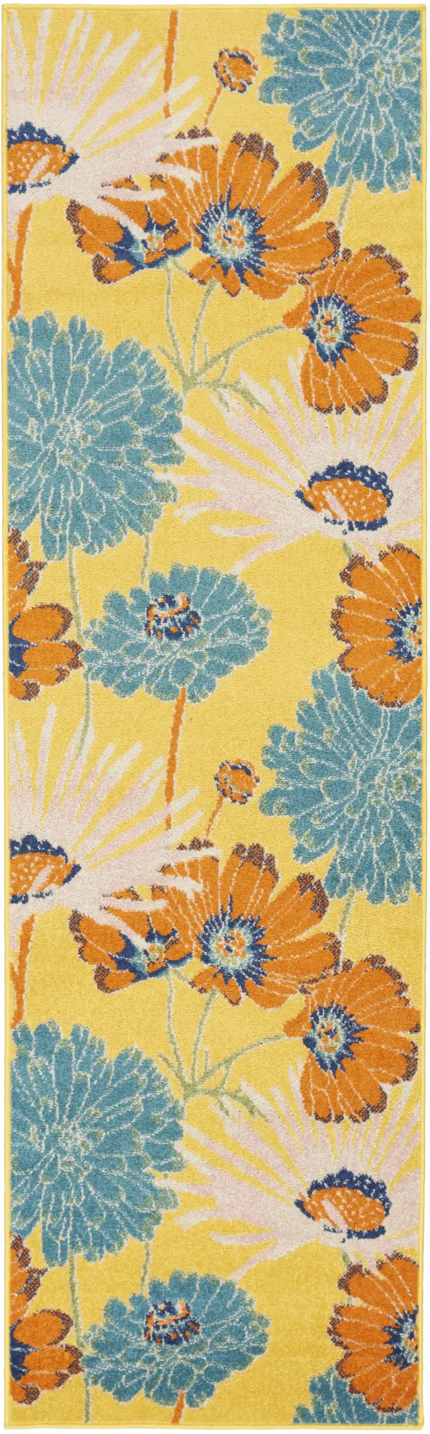 Yellow Floral Power Loom Runner Rug Photo 2
