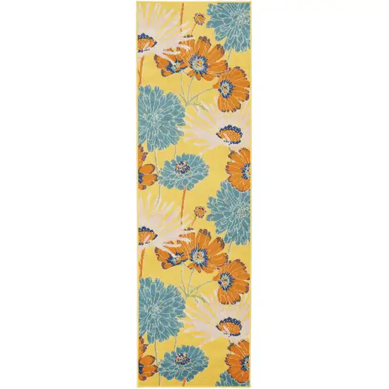 8' Yellow Floral Runner Rug Photo 1
