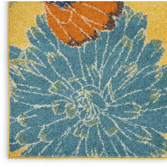 8' Yellow Floral Runner Rug Photo 8
