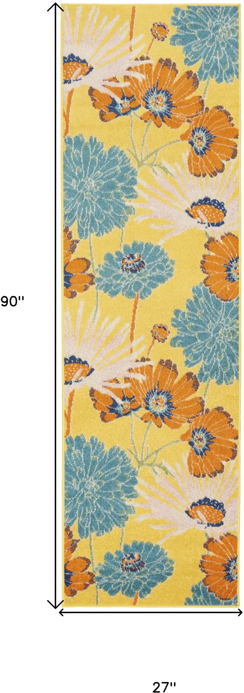 Yellow Floral Power Loom Runner Rug Photo 3