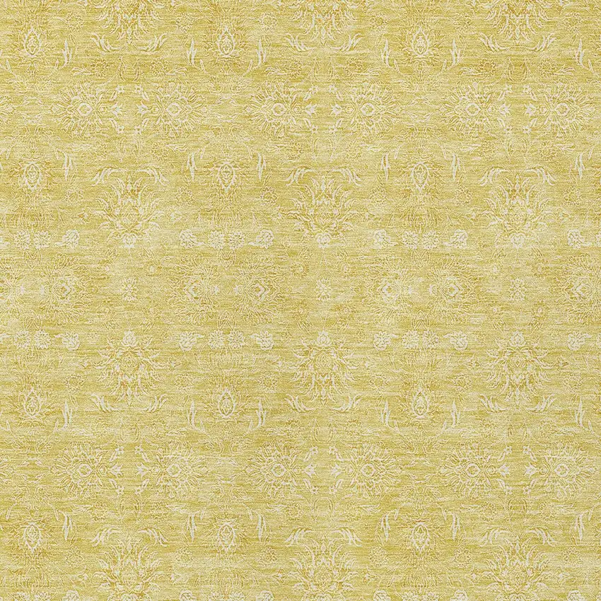 Yellow Gold And Ivory Floral Washable Indoor Outdoor Area Rug Photo 9