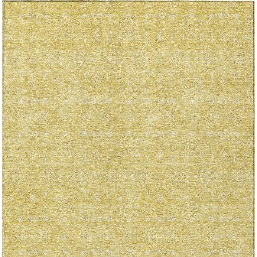 Yellow Gold And Ivory Floral Washable Indoor Outdoor Area Rug Photo 3