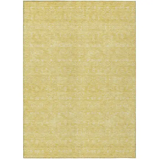 Yellow Gold And Ivory Floral Washable Indoor Outdoor Area Rug Photo 1