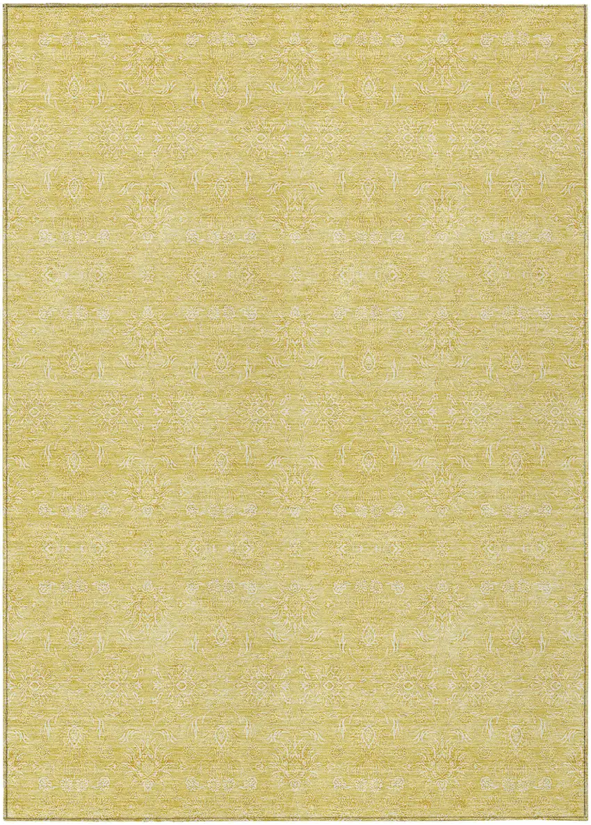 Yellow Gold And Ivory Floral Washable Indoor Outdoor Area Rug Photo 1