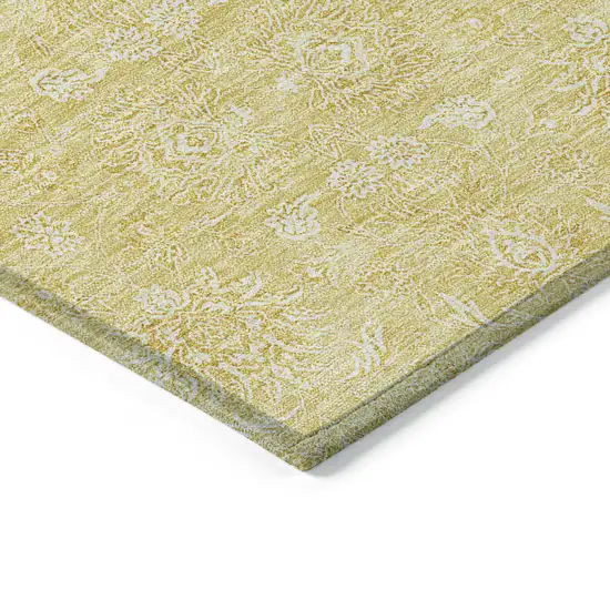 Yellow Gold And Ivory Floral Washable Indoor Outdoor Area Rug Photo 4