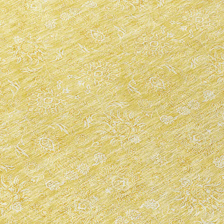 Yellow Gold And Ivory Floral Washable Indoor Outdoor Area Rug Photo 7