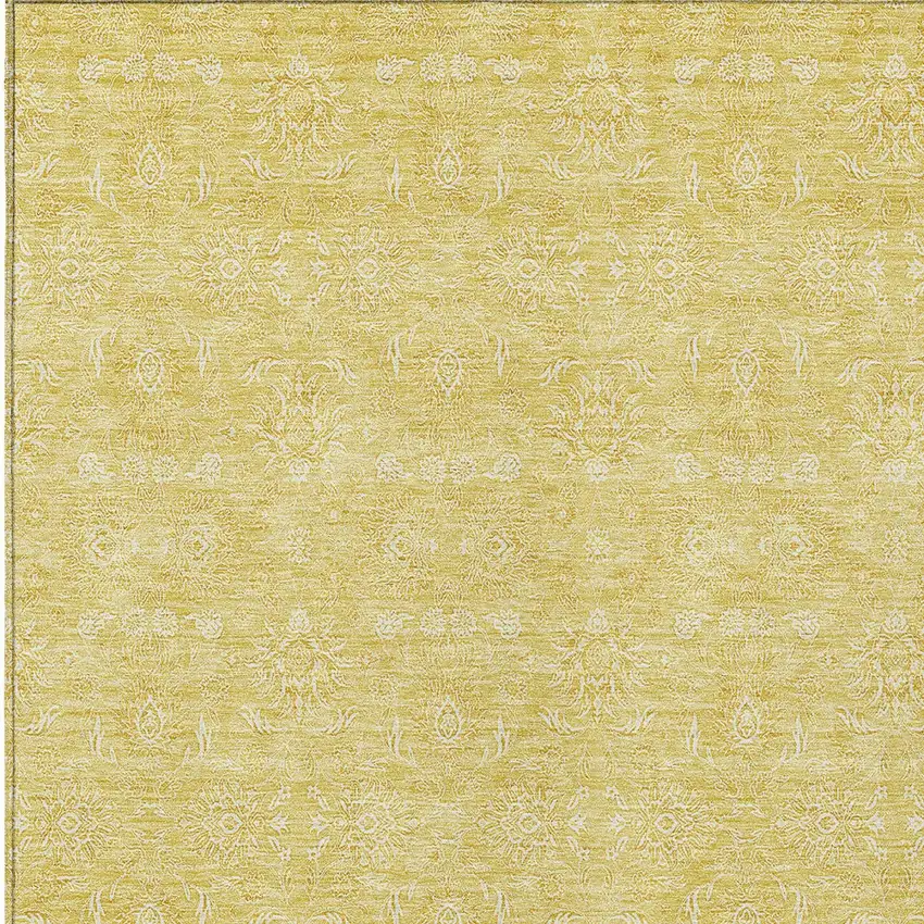 Yellow Gold And Ivory Floral Washable Indoor Outdoor Area Rug Photo 3