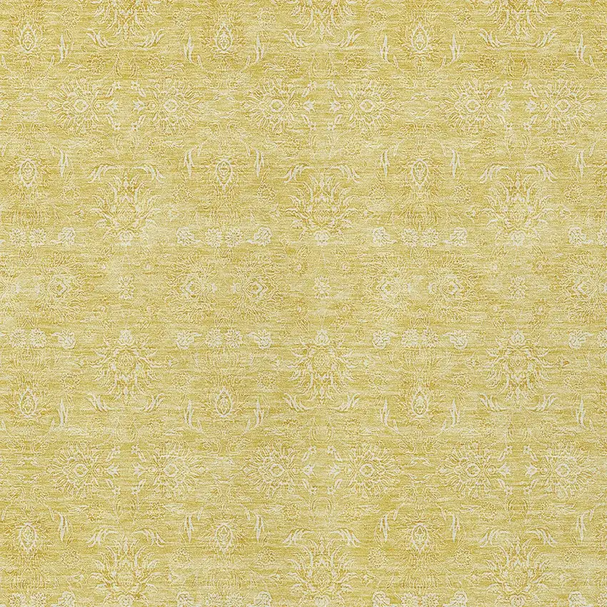Yellow Gold And Ivory Floral Washable Indoor Outdoor Area Rug Photo 3