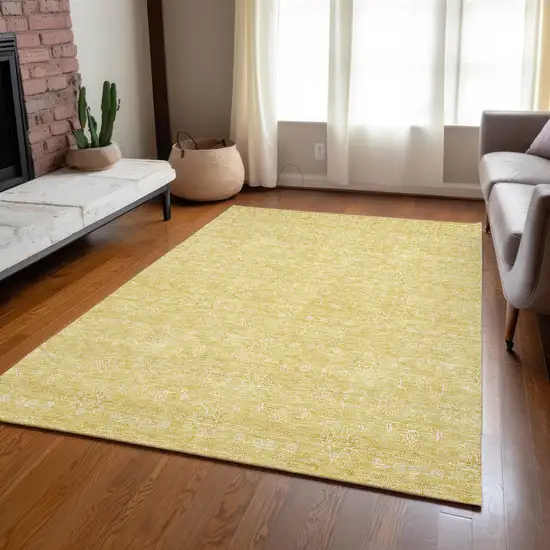 Yellow Gold And Ivory Floral Washable Indoor Outdoor Area Rug Photo 7