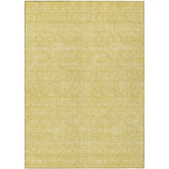 Yellow Gold And Ivory Floral Washable Indoor Outdoor Area Rug Photo 1