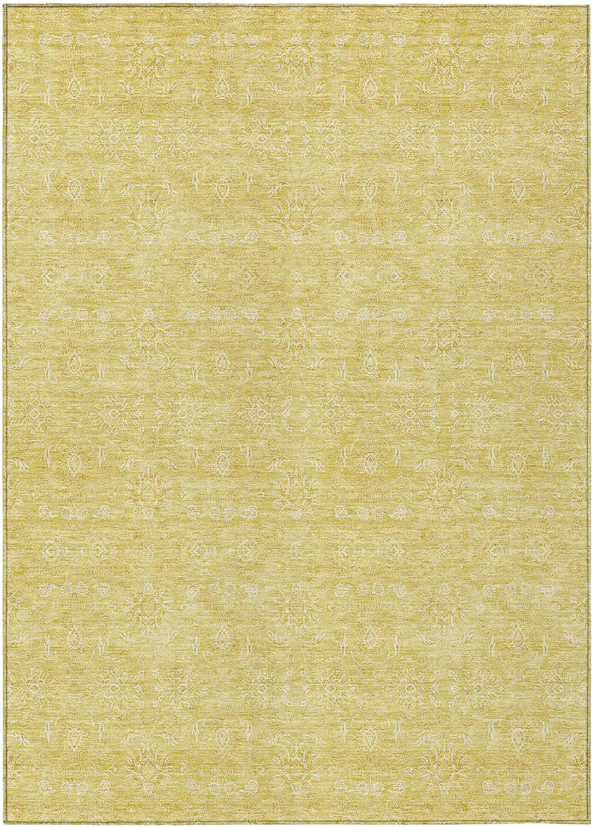 Yellow Gold And Ivory Floral Washable Indoor Outdoor Area Rug Photo 1