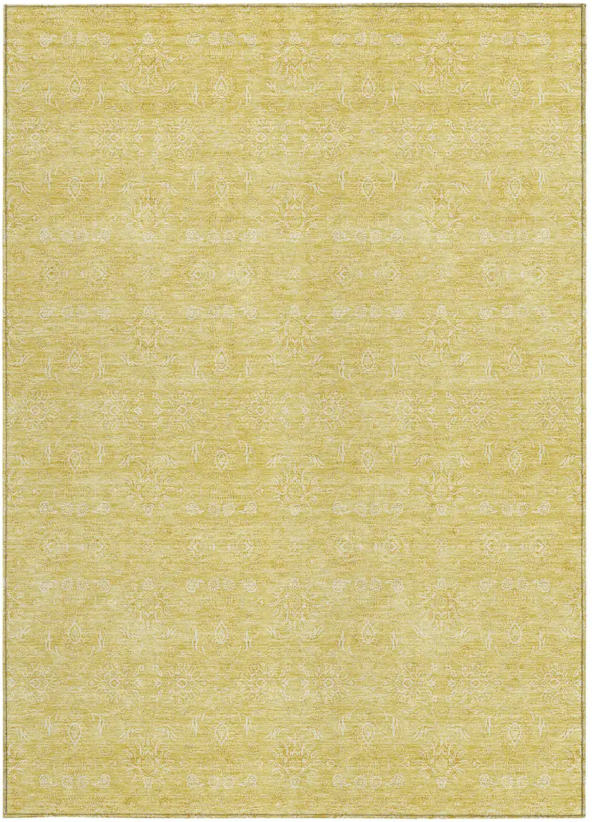 Yellow Gold And Ivory Floral Washable Indoor Outdoor Area Rug Photo 4
