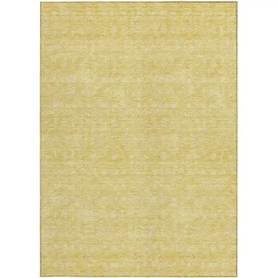 Yellow Gold And Ivory Floral Washable Indoor Outdoor Area Rug Photo 4