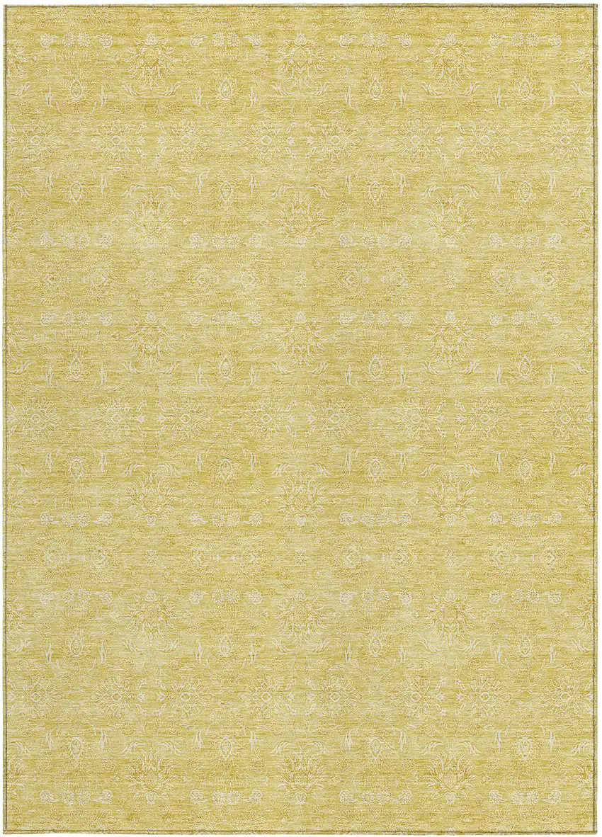 Yellow Gold And Ivory Floral Washable Indoor Outdoor Area Rug Photo 4