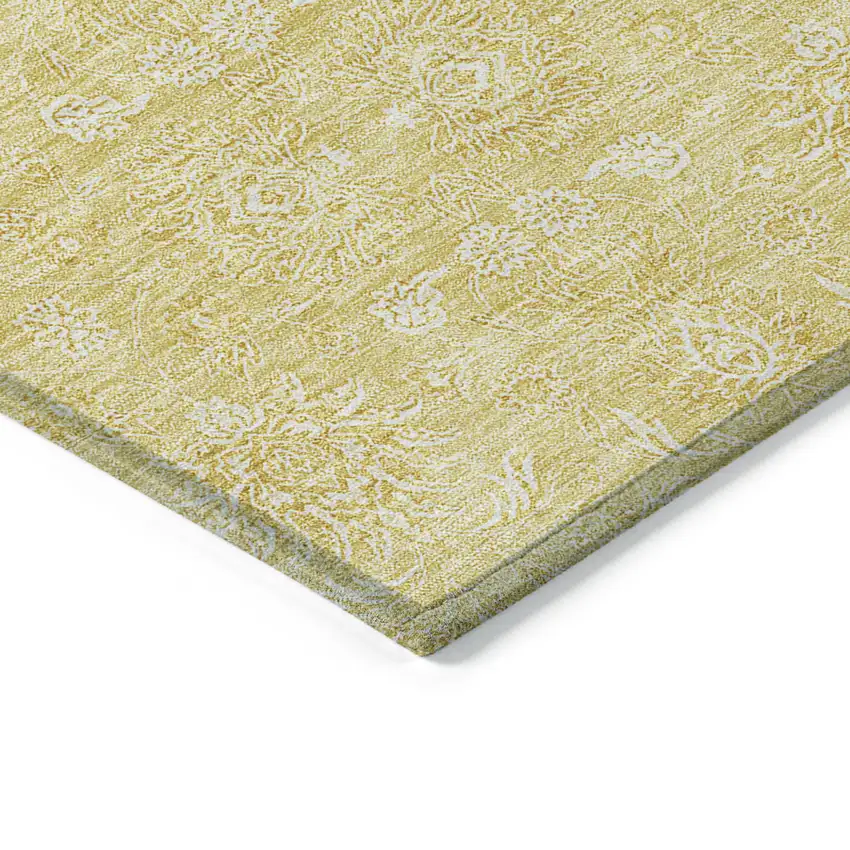 Yellow Gold And Ivory Floral Washable Indoor Outdoor Area Rug Photo 2